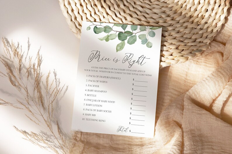 Greenery Baby Shower Game Cards - 30 Card Baby Shower Feud Game With Answer Card