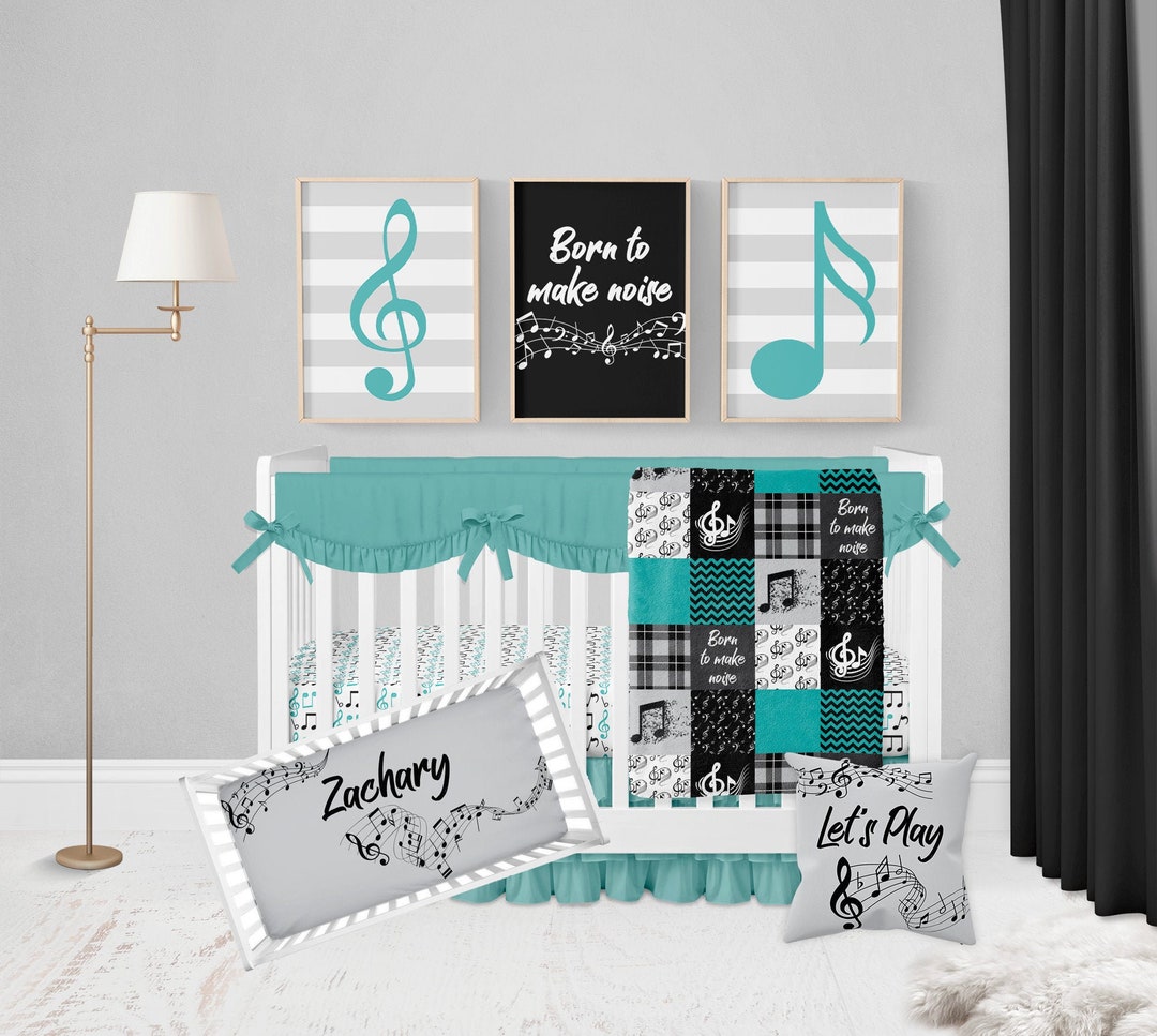 Music Crib Bedding Set, Baby Boy Crib Bedding, Boy Nursery