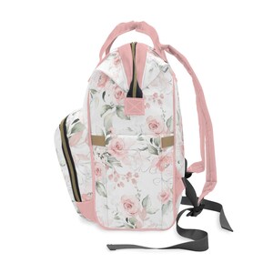 Custom Diaper Bag, Girl Diaper Bag Backpack, Baby Shower Gift, Pink Floral Diaper Bag Multiuse Backpack, Personalized Baby Bag, New Mom Gift image 5