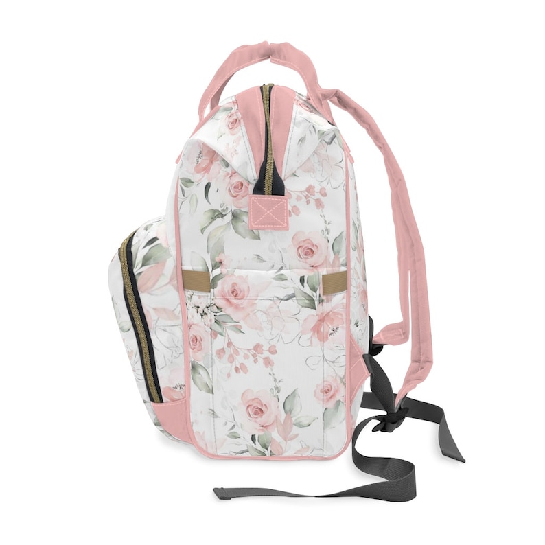 Custom Diaper Bag, Girl Diaper Bag Backpack, Baby Shower Gift, Pink Floral Diaper Bag Multiuse Backpack, Personalized Baby Bag, New Mom Gift image 5