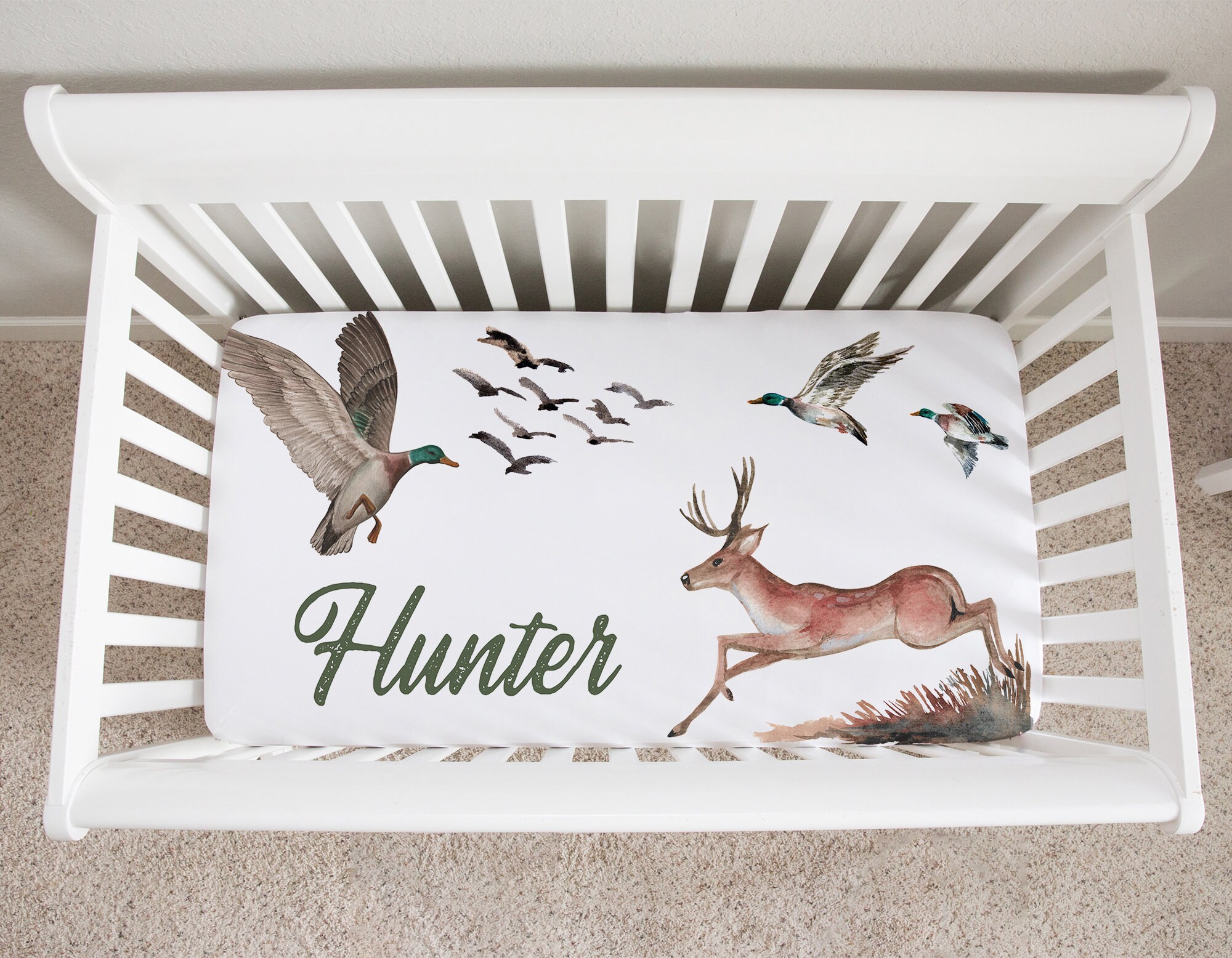 Vintage Deer Hunting Crib Sheet - 52x28 Inch Turkey Hunting Nursery Bedding For Boys