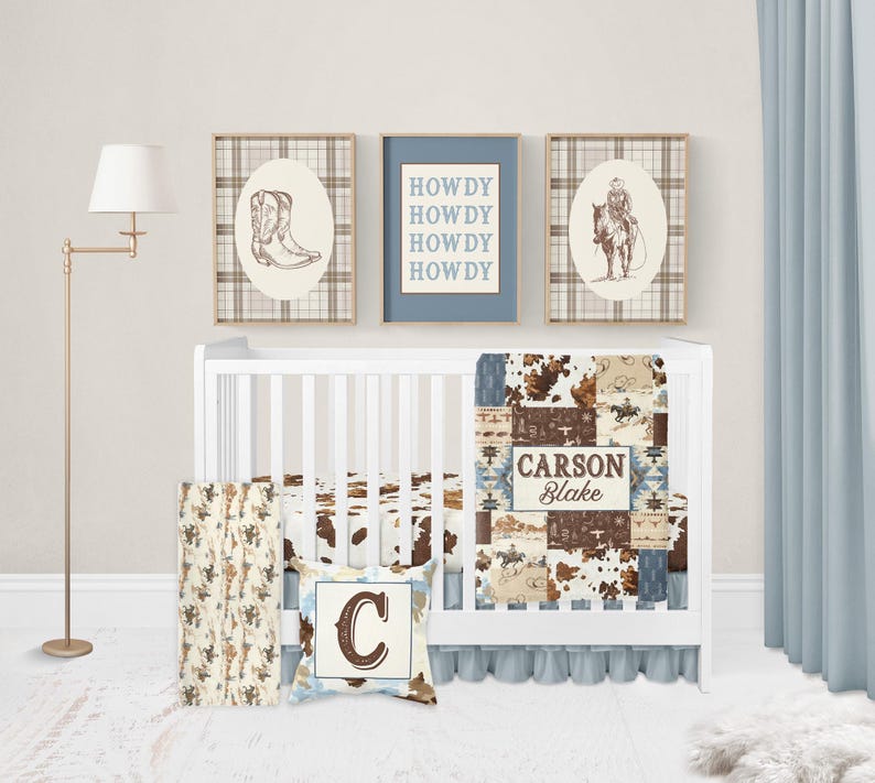 Western Nursery Wall Art Print Set, Cowboy Nursery Prints, Boy Nursery, Blue Nursery Decor, Western Boys Room Decor, Vintage Cowboy Decor image 8