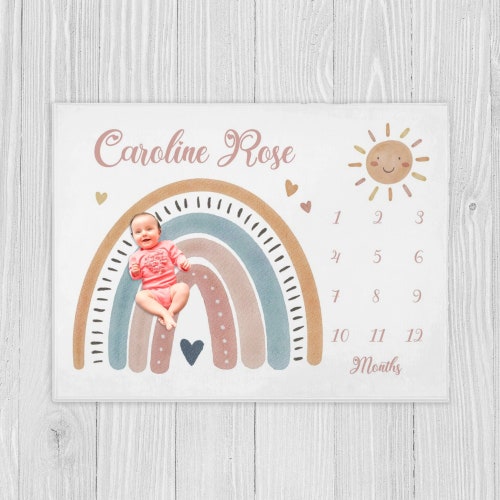 Baby Girl Milestone Blanket Personalized Baby Month Blanket Etsy