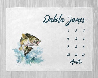 Baby Boy Milestone Blanket, Bass Fishing Baby Blanket, Fishing Milestone Blanket Boy, Baby Shower Gift Boy, Personalized Baby Boy Blanket