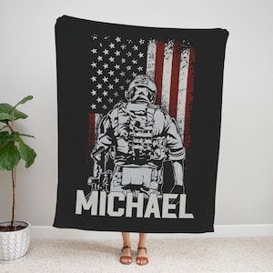 US Army Blanket, Personalized Blanket For Adults, Military Veteran Gift, Christmas Gift, American Flag Blanket, Name Blanket, Gifts For Him