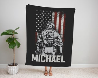US Army Blanket, Personalized Blanket For Adults, Military Veteran Gift, Christmas Gift, American Flag Blanket, Name Blanket, Gifts For Him