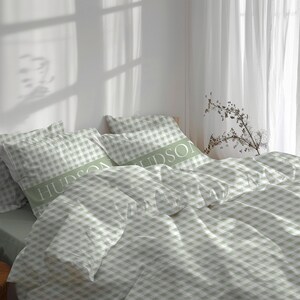 Gingham Bedding Set, Green Gingham Duvet Cover, Sage Green Comforter ...