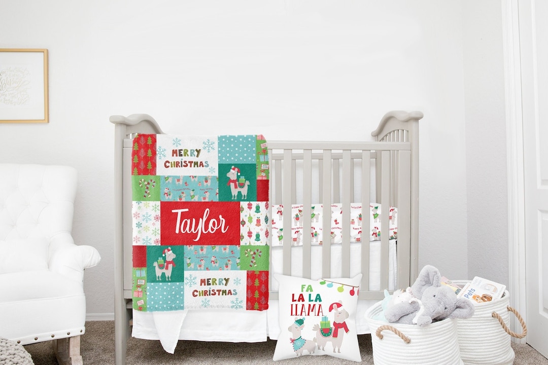 Christmas MINI Crib Bedding Set, Christmas Crib Bedding Set, Llama Crib