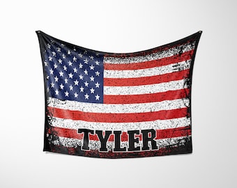 American Flag Blanket, Personalized Blanket, Christmas Gift, Warm Cozy Blanket With Name, Veteran Gift, America, USA Flag Throw, Military
