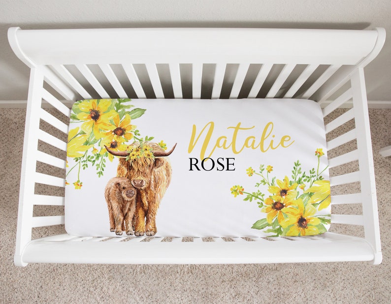 Baby Girl Crib Bedding Set Highland Cow Crib Bedding Etsy