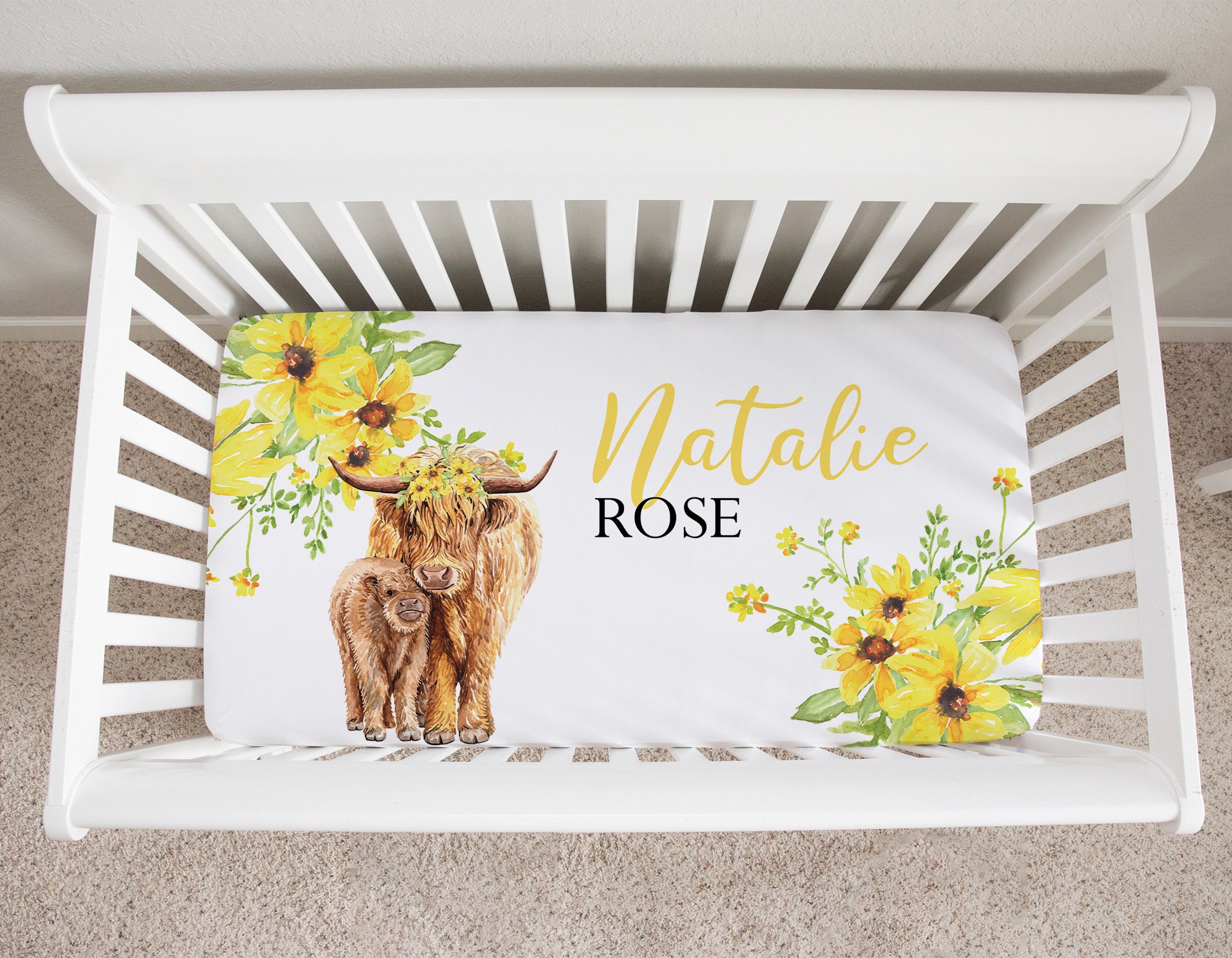 HawSkgFub Highland Cow Boho Floral Changing Pad Cover For Baby Girls, Western Farm Animal Retro Flower Diaper Change Table Covers, Soft Stretchy Safe