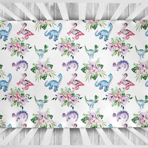 Dinosaur Crib Sheet, Crib Sheets Girl, Baby Girl Dinosaur Crib Bedding Dinosaur Nursery, Dinosaur Baby Bedding Baby Girl Crib Bedding Floral