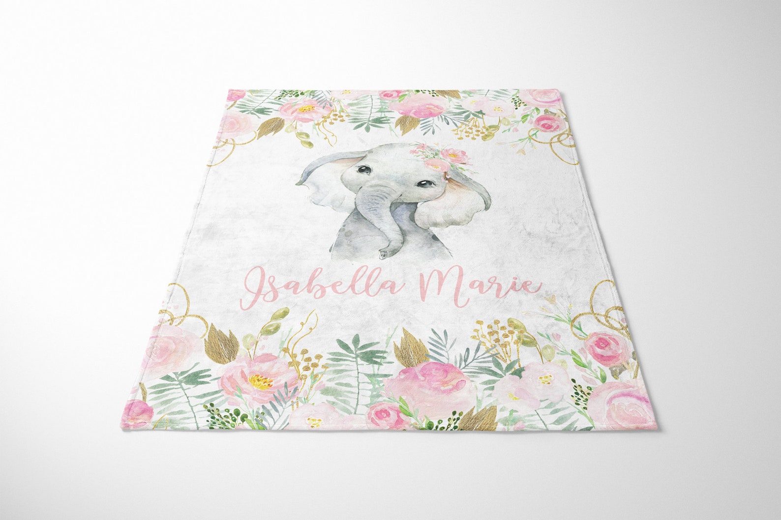 Baby Girl Elephant Blanket Personalized Baby Blanket Floral Etsy
