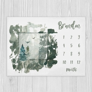 Woodland Monthly Milestone, Boy Milestone Blanket, Forest Milestone Blanket, Baby Shower Gift, Personalized Baby Boy Blanket, Growth Tracker
