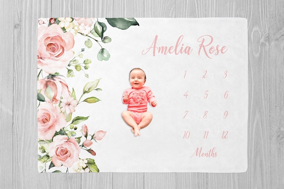 Pink Floral Milestone Blanket Baby Girl Milestone Baby Shower Gift Monthly Growth Blanket Personalized Baby Blanket Floral Baby Blanket Etsy Canada