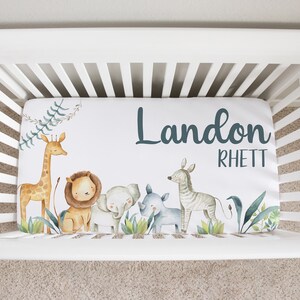 Safari Animals Crib Sheet, Personalized Crib Sheet, Safari Nursery, Safari Animal Crib Bedding, Baby Boy Crib Bedding, Custom Crib Sheet