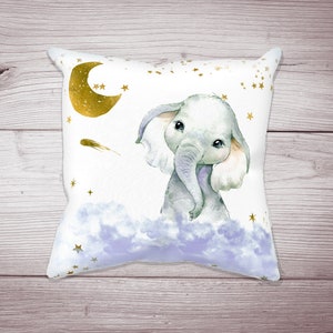 Purple Moon And Stars Nursery Pillow, Elephant Nursery Pillow, Moon Stars Nursery, Baby Girl Elephant Nursery Decor, Elephant Crib Bedding