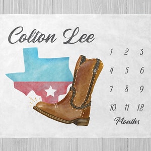 Cowboy-Meilenstein-Decke, personalisierte Texas-Baby-Decke, Baby-Meilenstein, Baby-Dusche-Geschenk, monatlicher Meilenstein-Decke Western-Meilenstein