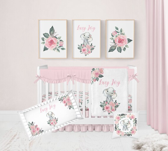 Floral Girl Crib Bedding Elephant Baby Bedding Set Pink Elephant Nursery Floral Elephant Girl Nursery Bedding Set Elephant Blanket Etsy Canada