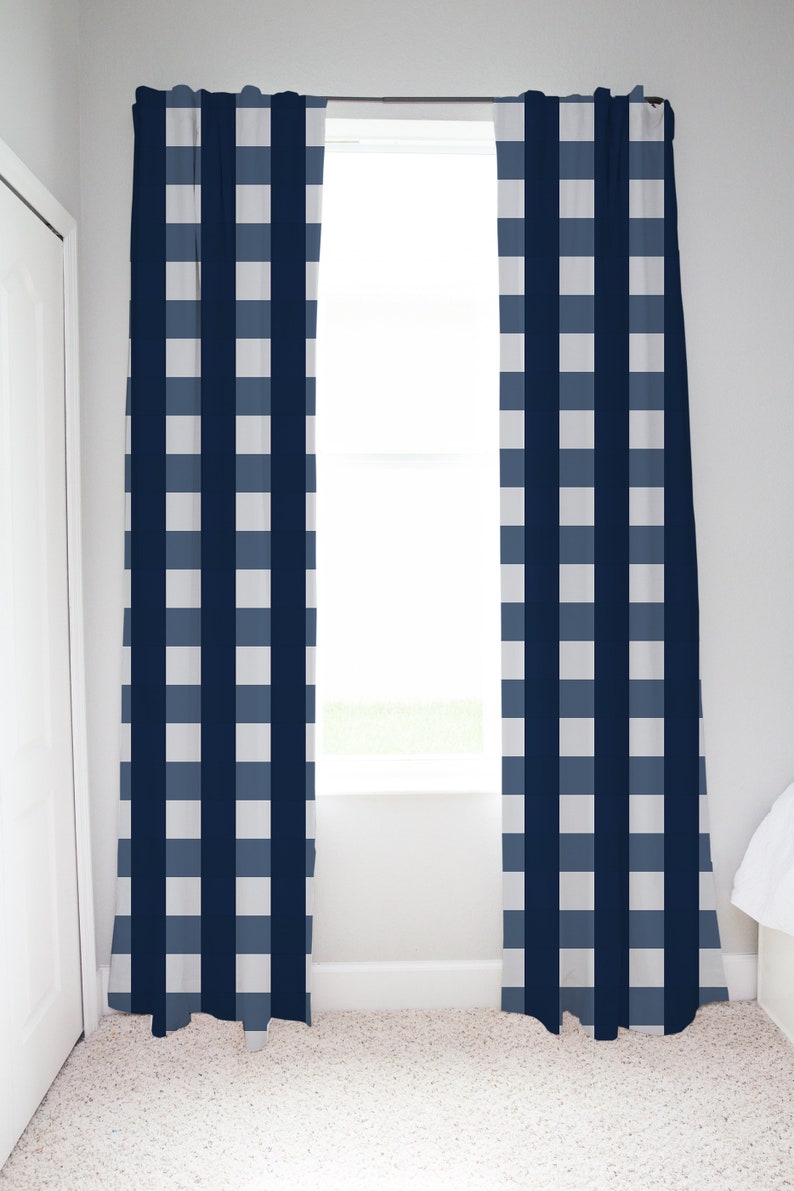 Blue Plaid Nursery Curtains Baby Boy Nursery Curtains Etsy