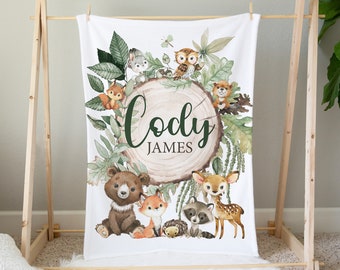 Personalized Woodland Baby Blanket, Baby Boy Blanket, Woodland Animals Baby Shower Gift, Woodland Crib Bedding Boy, Woodland Nursery Bedding