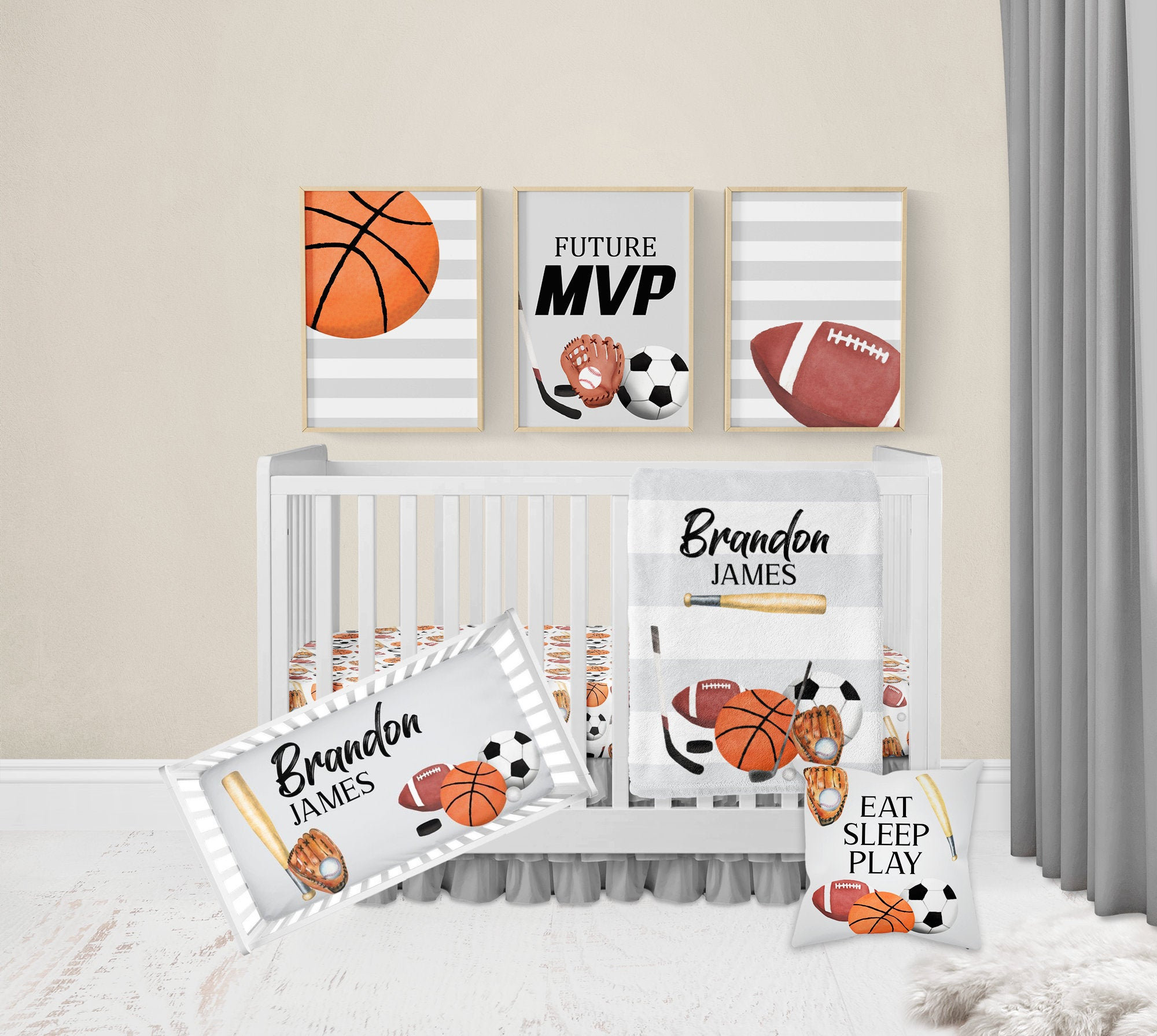 Sports Crib Bedding Set, Boy Crib Bedding Set Sports, Personalized