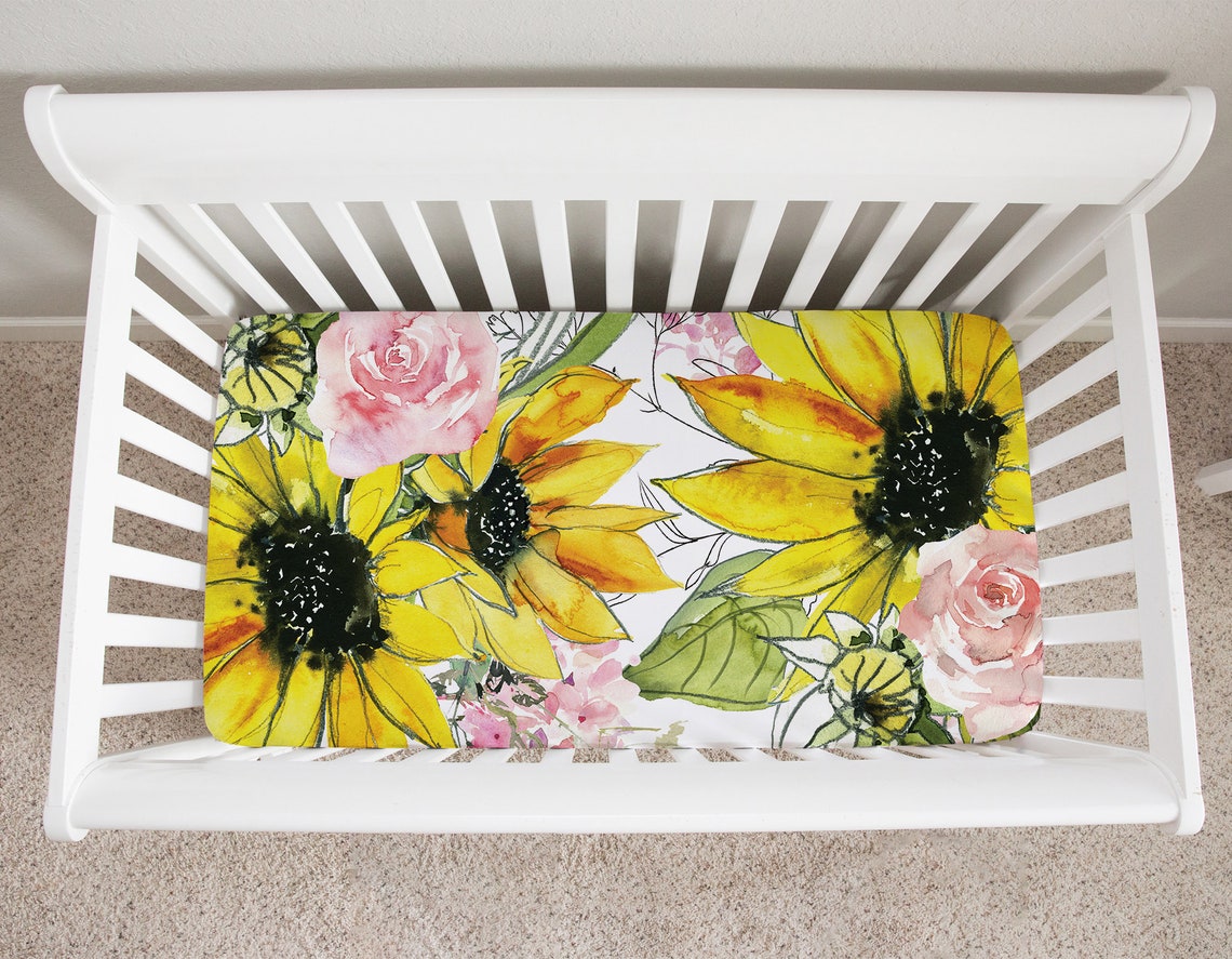 Sunflower Crib Sheet Floral Crib Sheet Crib Sheets Girl Etsy