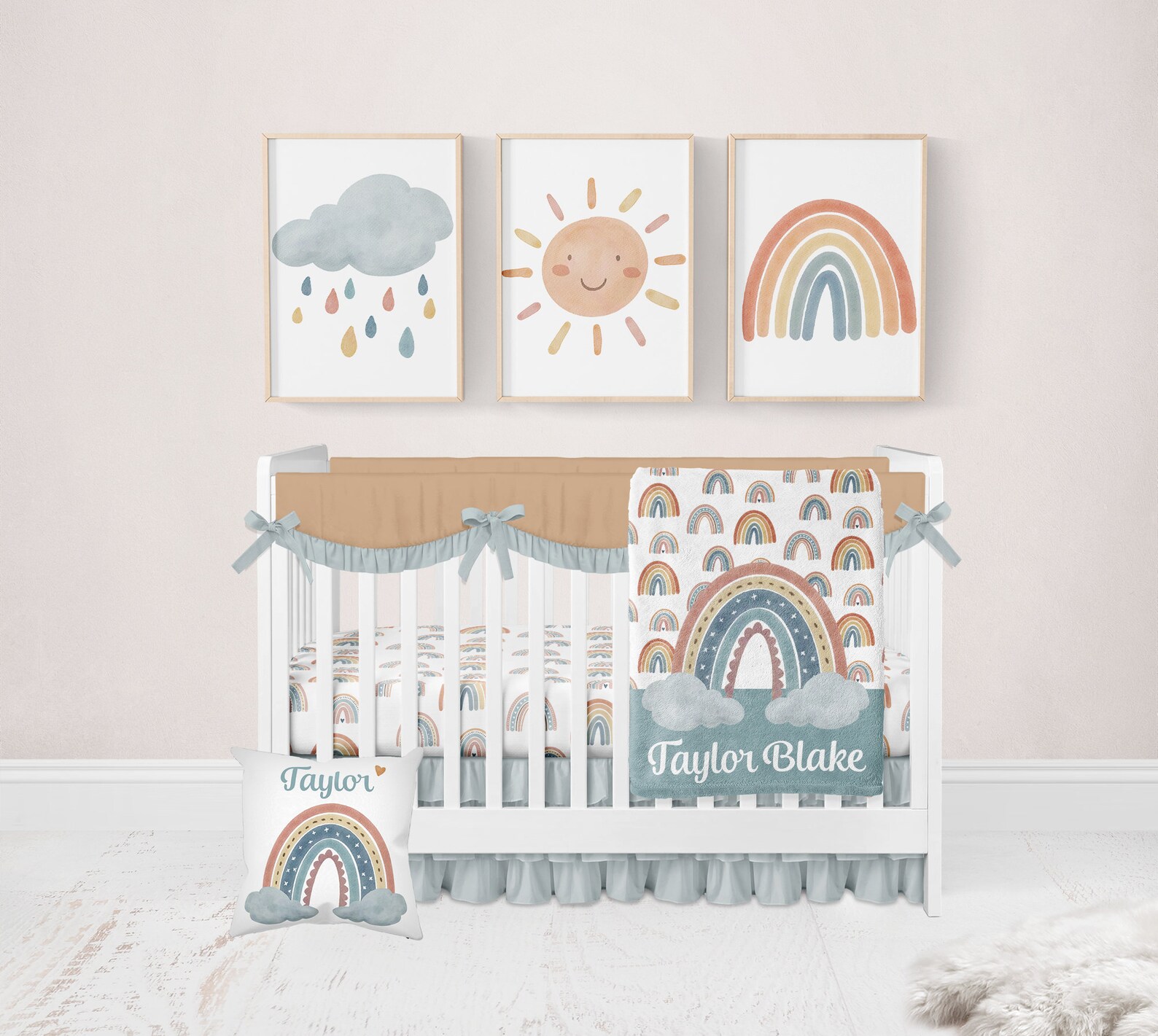 Rainbow Crib Bedding Set Neutral Crib Bedding Set Rainbow Etsy