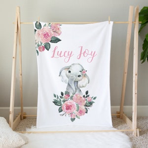 Floral Elephant Baby Blanket, Girl Baby Blanket, Baby Name Blanket, Baby Girl Blanket, Elephant Nursery, Personalized Baby Blanket Elephant