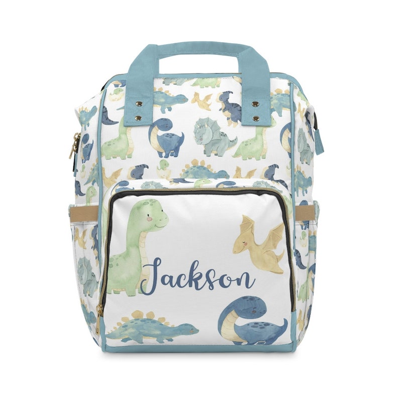 Custom Diaper Bag, Dinosaur Diaper Bag Multiuse Backpack, Boy Diaper Bag Backpack, Baby Shower Gift, Personalized Baby Bag Boy, New Mom Gift image 2