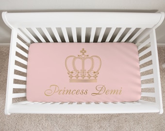 Personalized Princess Crib Sheet, Crib Sheets Girl, Princess Crib Bedding, Princess Nursery, Pink Crib Sheets, Baby Girl Crib Bedding, Gold