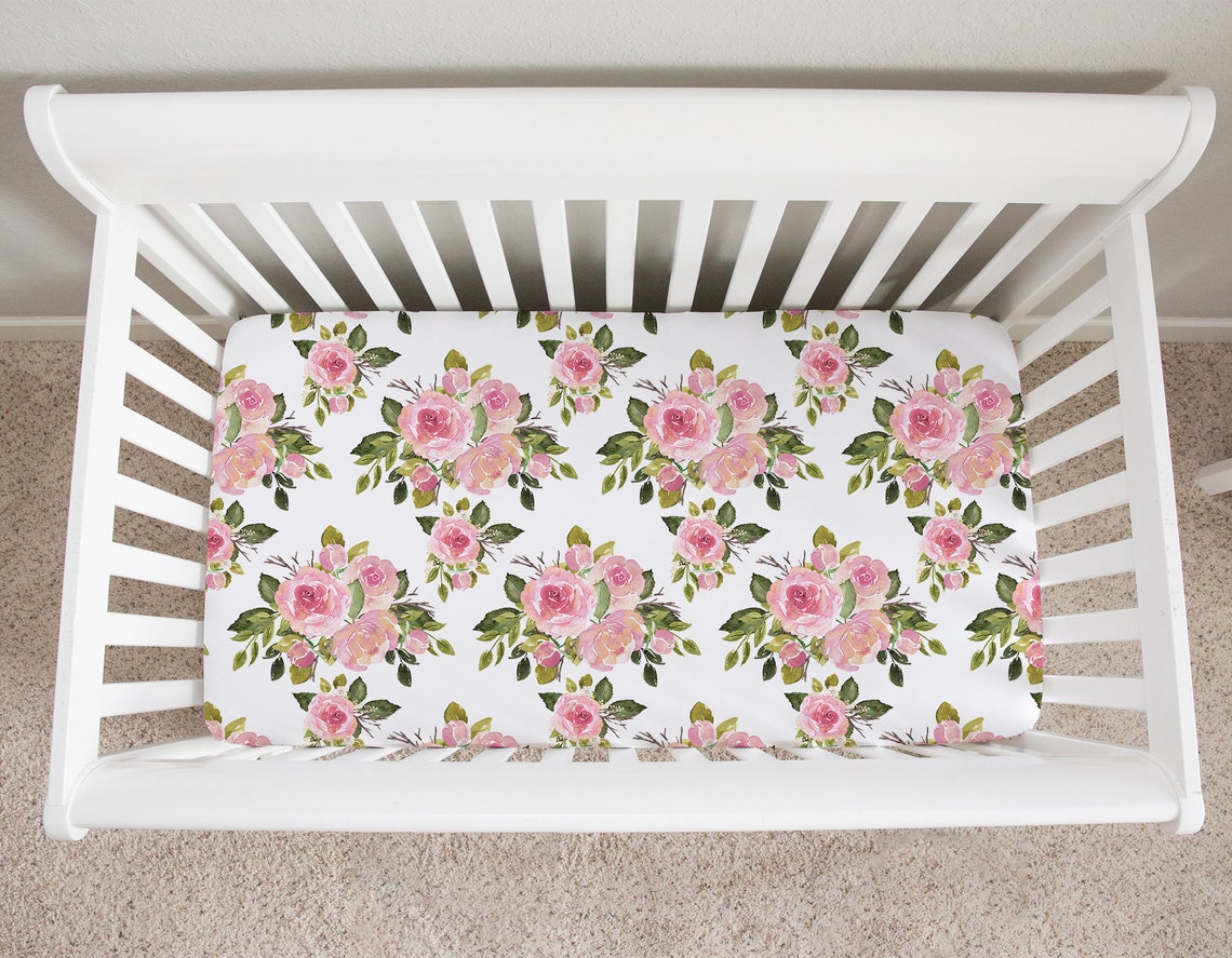 Pink Floral Crib Sheet Floral Crib Bedding Floral Nursery Etsy