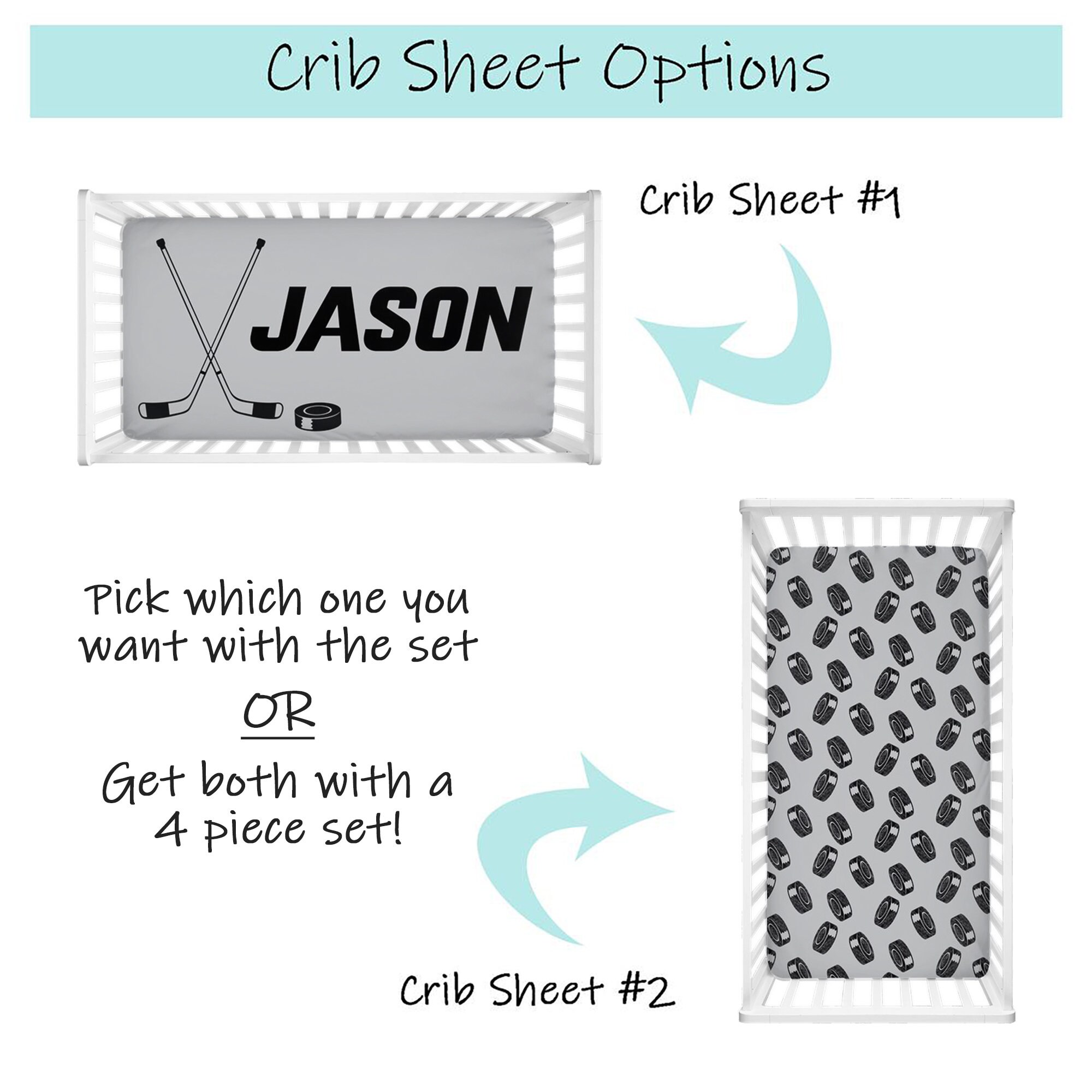 Hockey Crib Bedding Set, Boy Crib Bedding, Hockey Baby Blanket, Hockey
