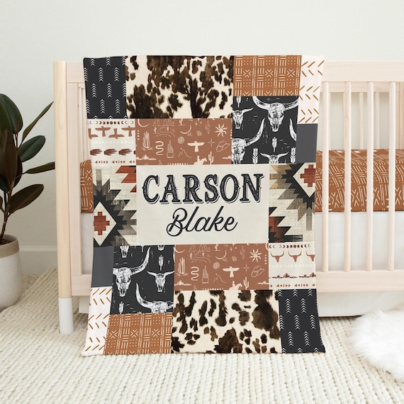 Personalized Western Blanket, Baby Boy Blanket, Baby Shower Gift, Cowboy Crib Bedding Boy, Cowboy Baby Blanket With Name, Western Nursery