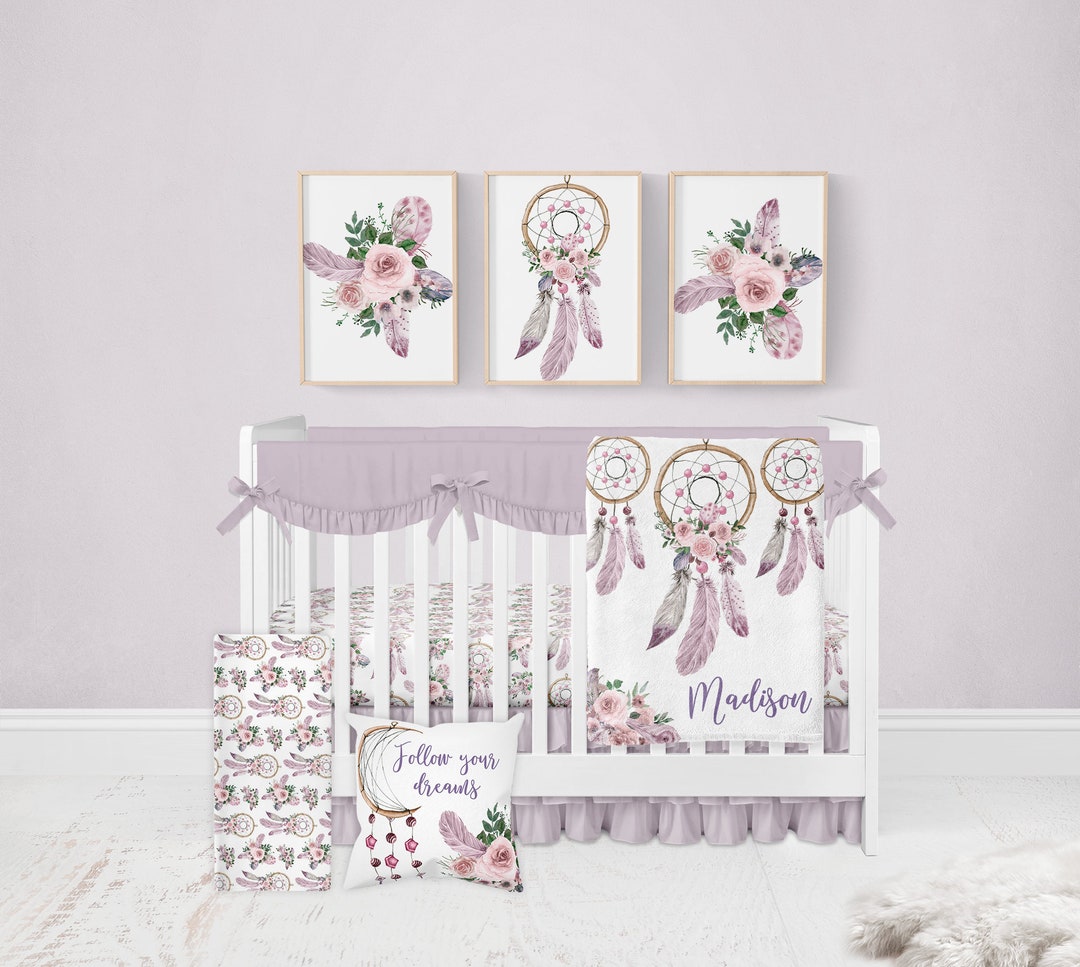 La PREMURA Boho Rainbow Baby Nursery Crib Bedding Set, 3 Piece Standard Size Crib Bedding Sets, Brown & Natural