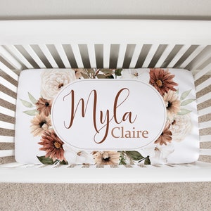 Personalized Crib Sheets Girl, Boho Floral Crib Sheets, Baby Girl Crib Bedding, Boho Crib Bedding, Baby Girl Mini Crib Sheets, Boho Nursery
