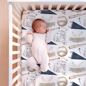 Baseball Crib Sheets Boy, Vintage Baseball Crib Bedding, Boy Crib Bedding, Baseball Nursery Bedding, Baseball Baby Bedding, Mini Crib Sheets