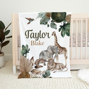 Personalized Safari Baby Blanket, Baby Boy Blanket, Safari Animals, Safari Nursery, Baby Shower Gift, Safari Crib Bedding, Christmas Gifts