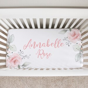 Personalized Floral Crib Sheet, Crib Sheets Girl, Pink Floral Crib Bedding, Baby Girl Crib Bedding, Floral Nursery, Soft Pink Crib Sheets