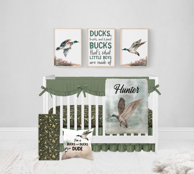 Personalized Mallard Duck Blanket, Duck Hunting Baby Blanket, Woodland Baby Blanket Duck Hunting Nursery, Baby Shower Gift Baby Name Blanket image 5