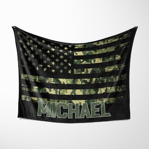 US Army Blanket, Personalized Blanket, Camo American Flag Blanket, Christmas Gift, Name Blanket For Adults, Military Veteran Gift, Soldier