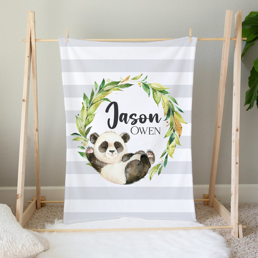Personalized Panda Blanket, Baby Boy Blanket, Name Blanket, Panda Bear