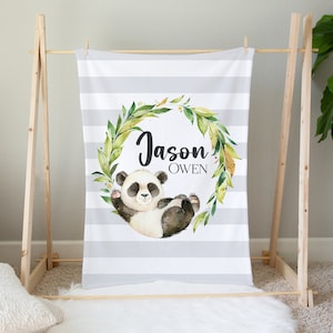 Personalized Panda Blanket, Baby Boy Blanket, Name Blanket, Panda Bear Baby Blanket, Toddler Blanket, Baby Shower Gift, Panda Crib Bedding