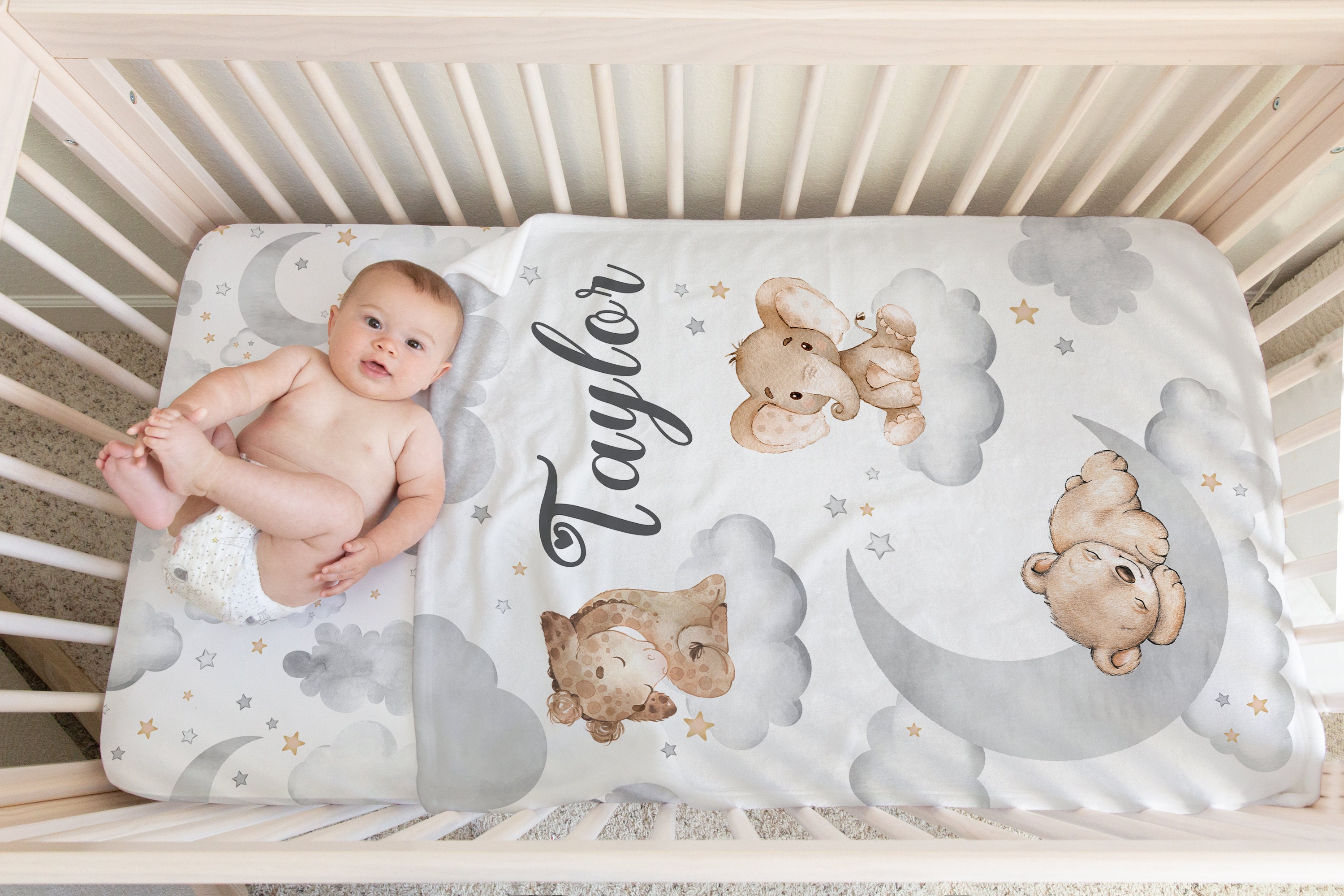 Neutral Crib Bedding Set Moon and Stars Crib Bedding Gender Etsy