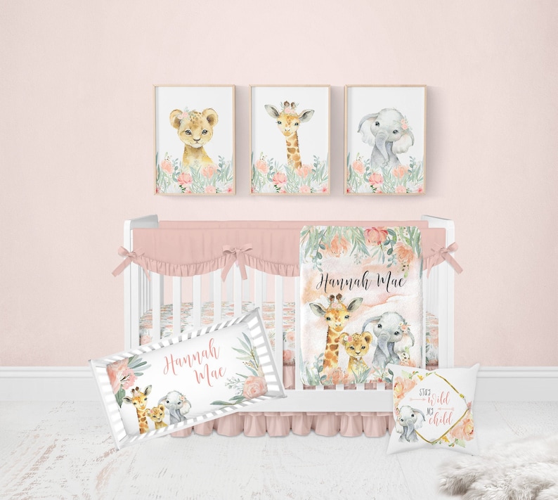 Safari Crib Bedding Set Peach Blush Pink Floral Crib Bedding Etsy