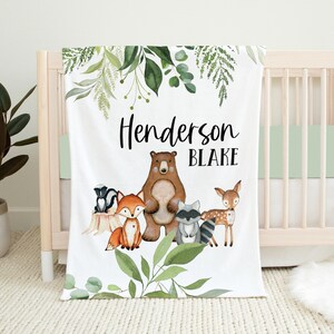 Personalized Woodland Baby Blanket, Baby Boy Blanket, Woodland Animals Blanket, Baby Shower Gift, Woodland Crib Bedding, Woodland Nursery