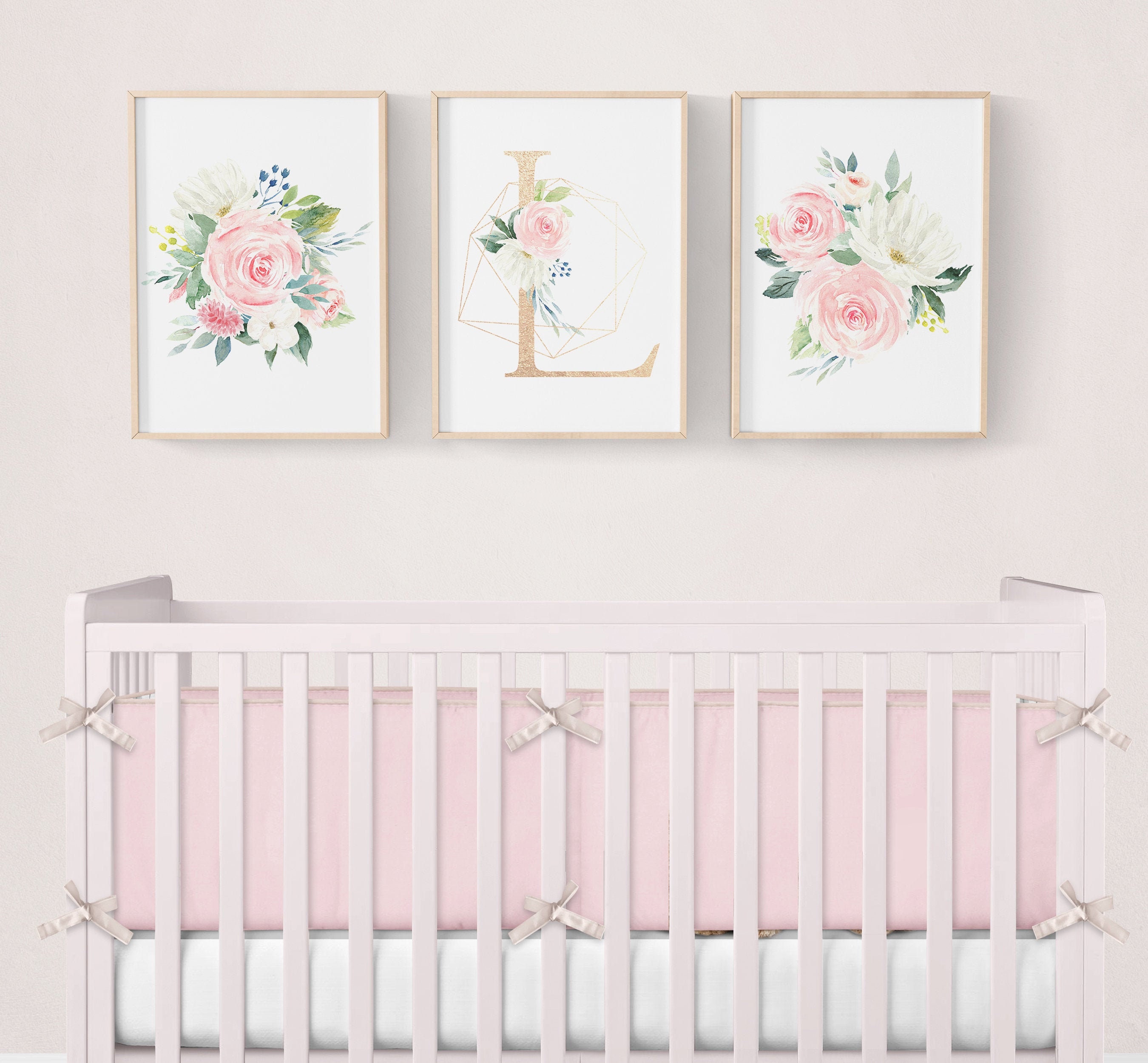Girl Nursery Prints Floral Gold, Floral Nursery Decor, Girl Nursery Art ...