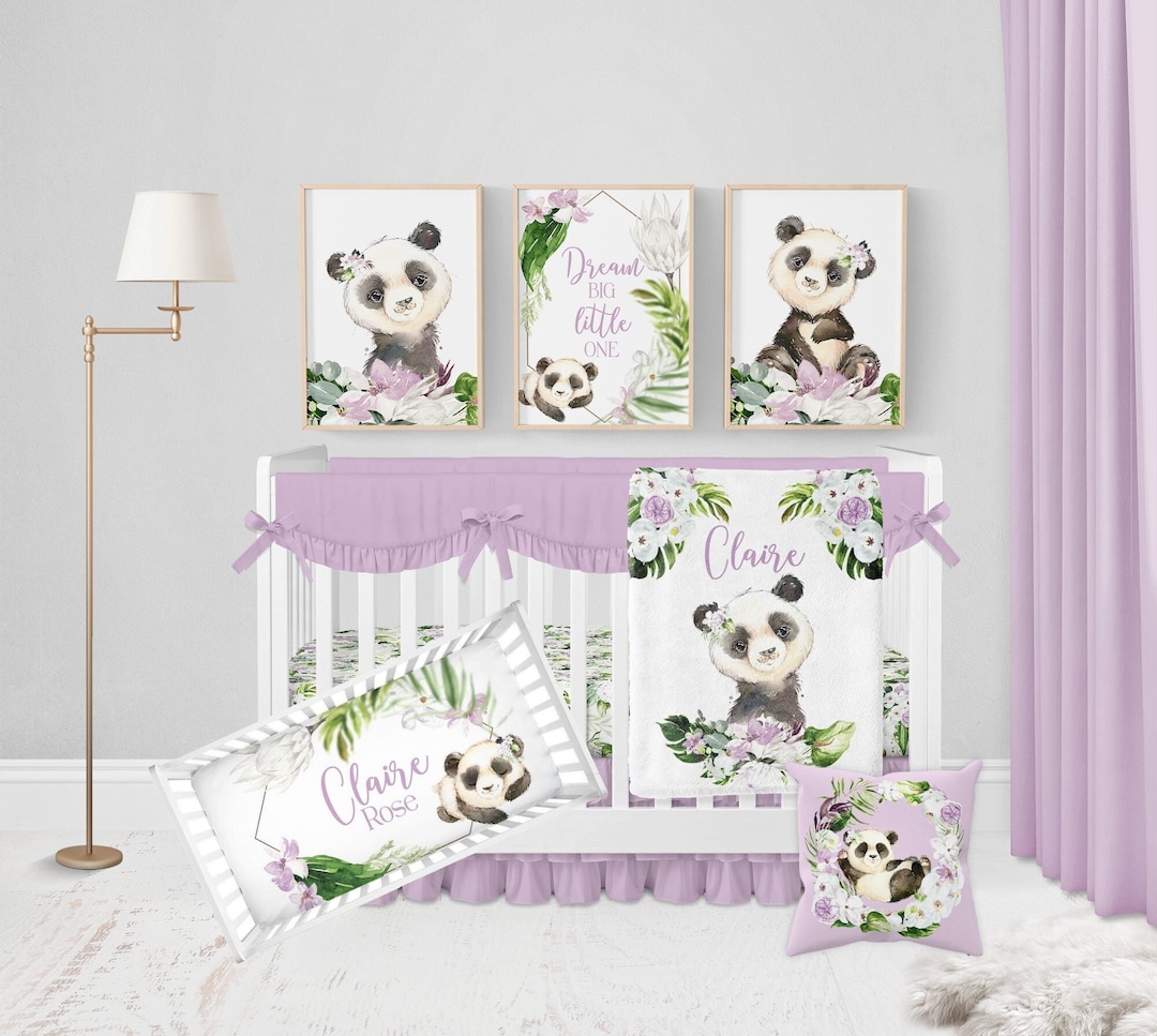 Panda Crib Bedding Set, Baby Girl Crib Bedding, Panda Nursery
