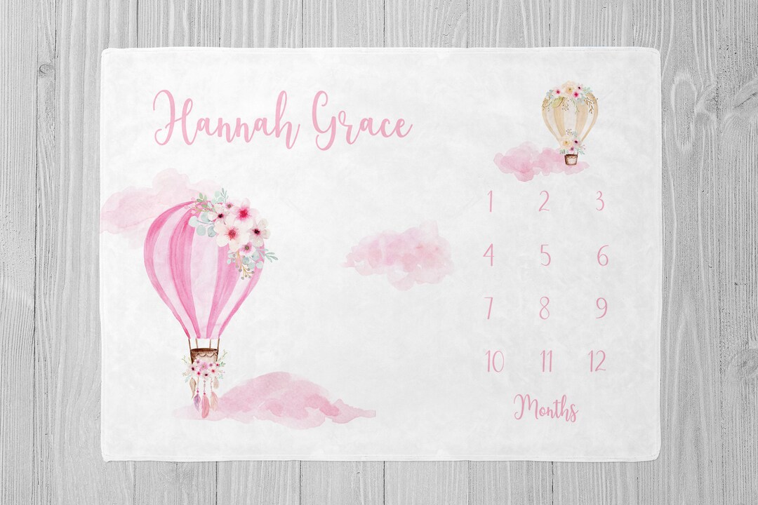 Hot Air Balloon Milestone Blanket, Pink Baby Girl Milestone Blanket ...
