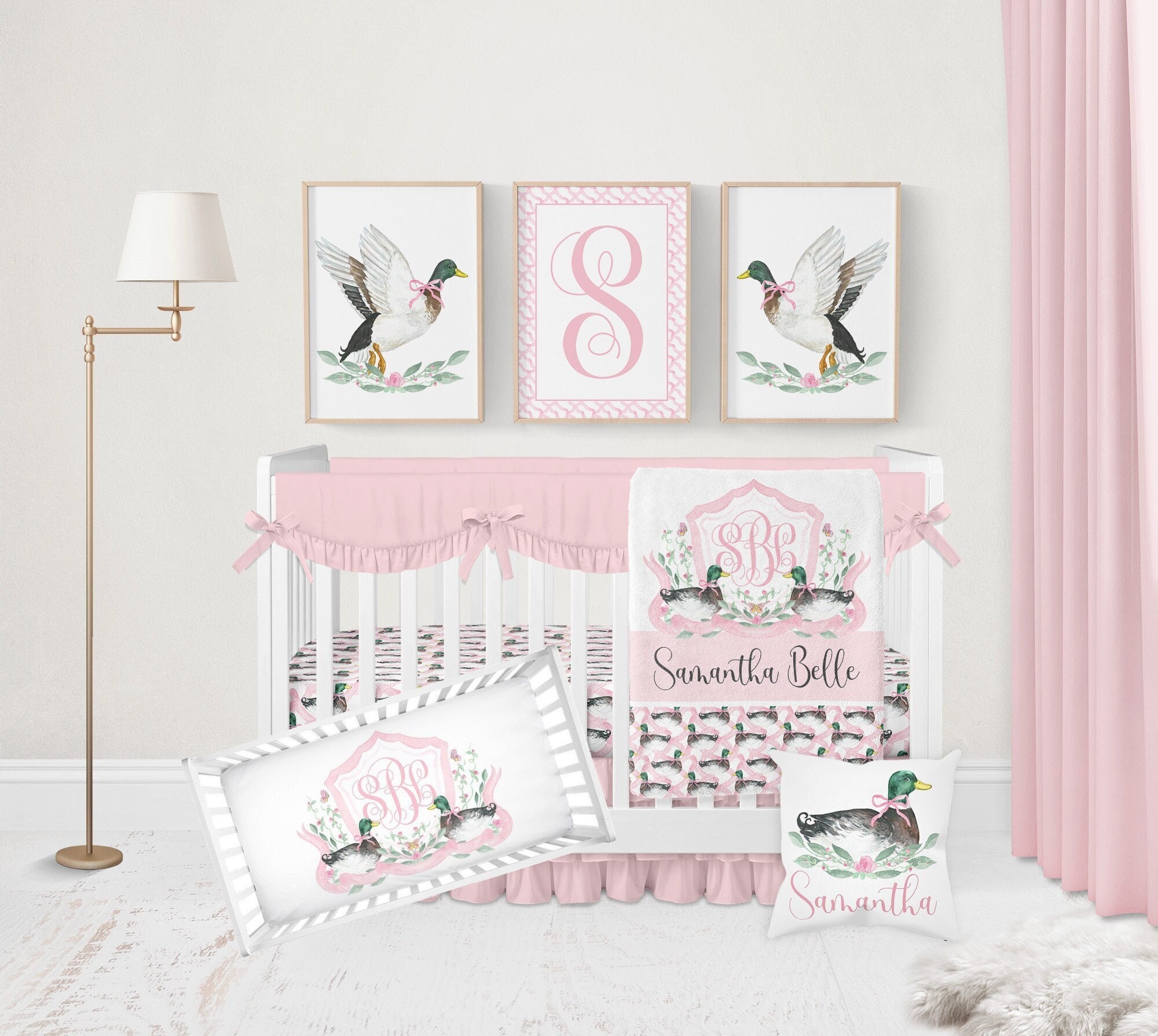Baby Girl Crib Bedding Set, Mallard Duck Crib Bedding Pink, Baby Girl Duck Hunting Nursery Decor, Mallard Duck Nursery, Duck Baby Bedding
